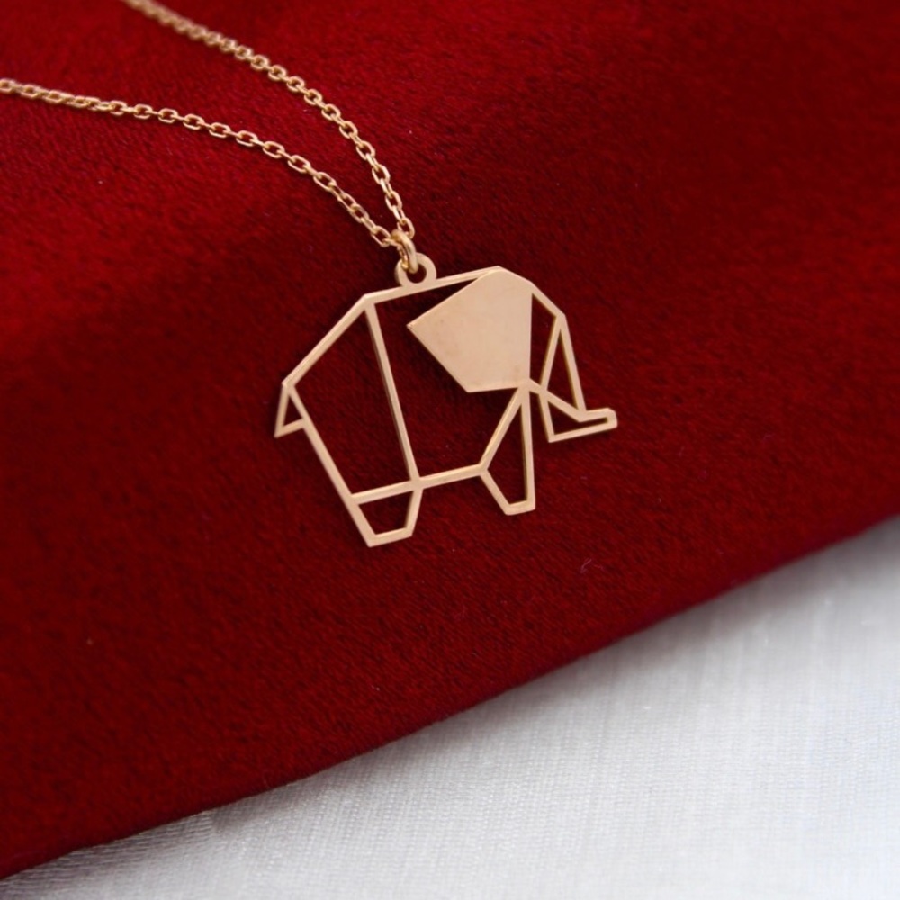 Silver Rose Origami Elephant Necklace 🐘
